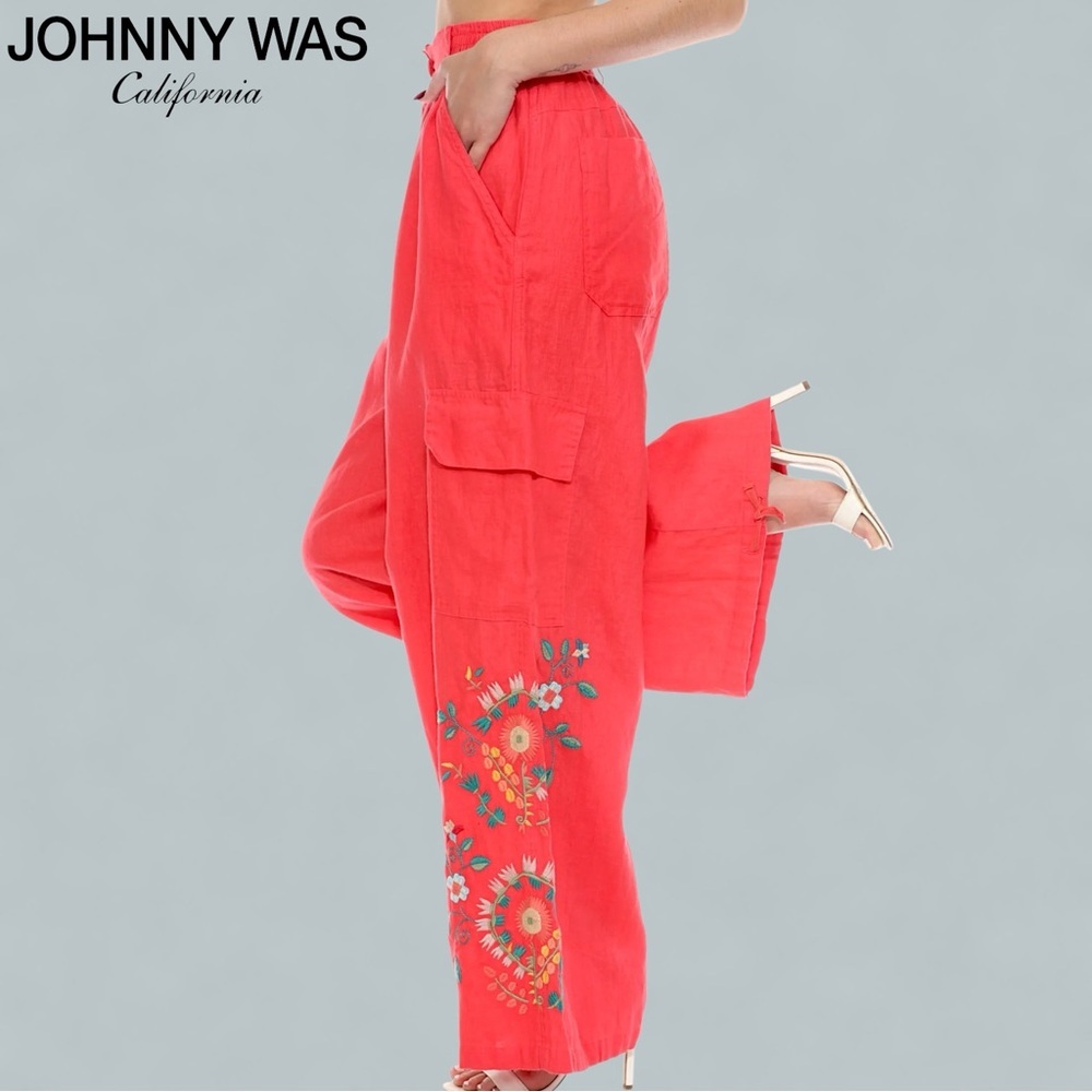 JOHNNY WAS Workshop Drawstring Hem Linen Cargo Pa… - image 2